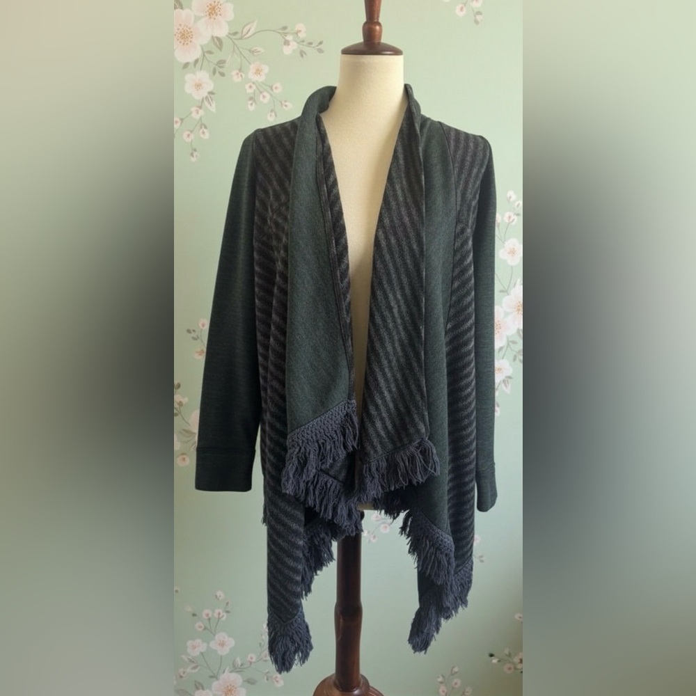 Anthropologie Saturday Sunday Green Gray Elise Open Blanket Cardigan Size XS